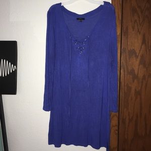 blue long sleeve lace up top